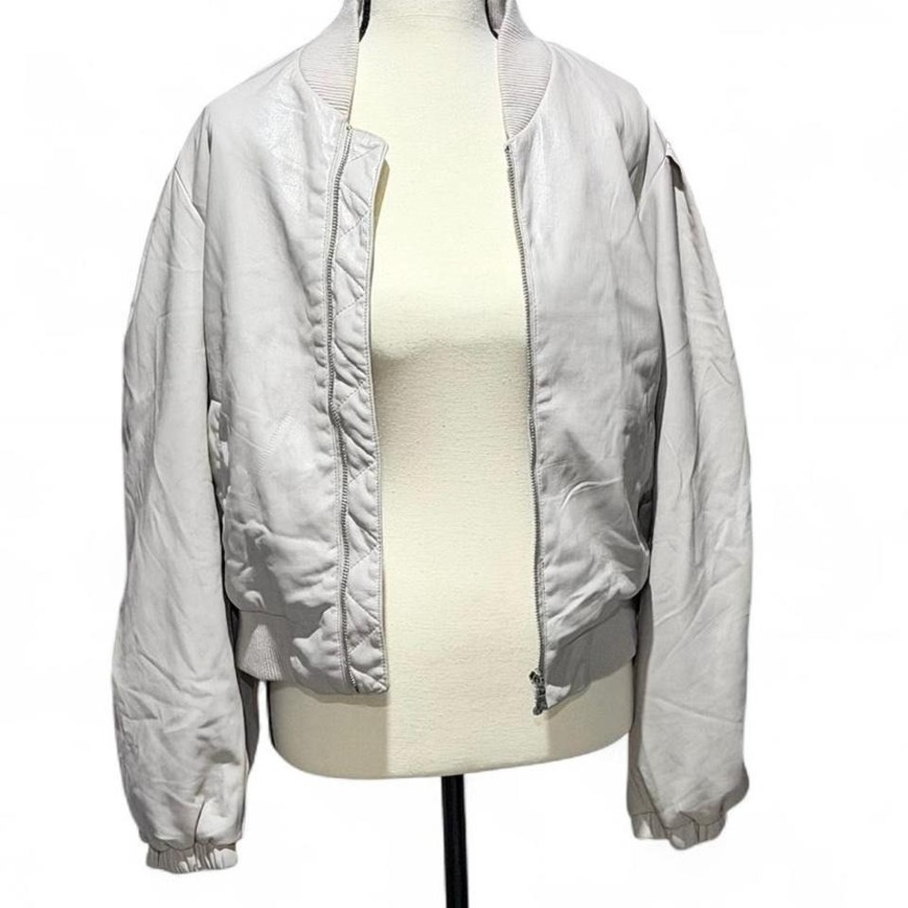 House of Harlow 1960 Vegan Leather Bomber Jacket Ivory‎ Cream Full Zip Medium